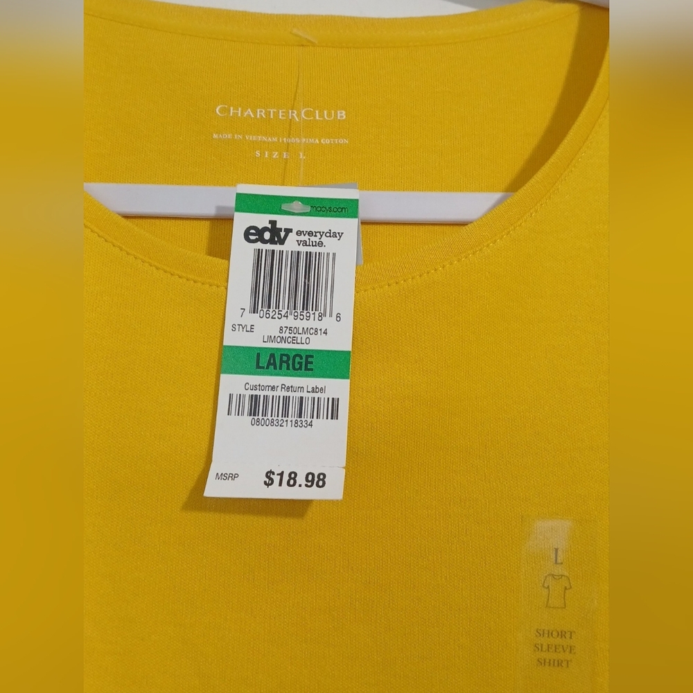 Charter Club Sunny Yellow Short Sleeve Tee NWT - Picture 2 of 4